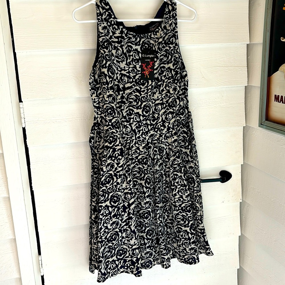 Navy & Cream silk dress purchased at boutique in London.